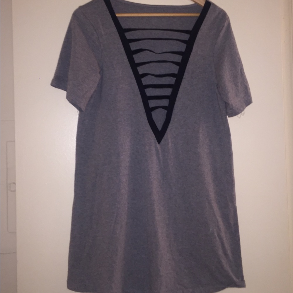 Deep V Lattice T Shirt Dress